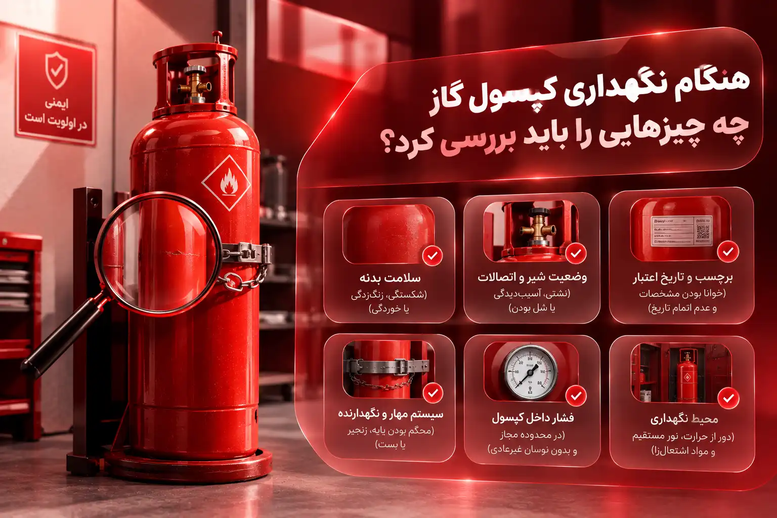 هنگام نگهداری کپسول گاز چه چیزهایی را باید بررسی کرد؟